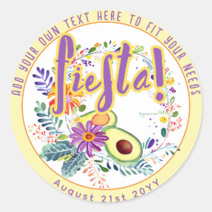 FIESTA Avocado Folkart Flowers Custom Classic Round Sticker