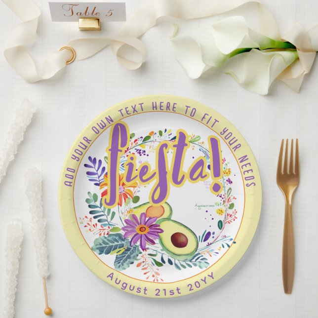 FIESTA Avocado Folkart Flowers Custom Paper Plate (Wedding)