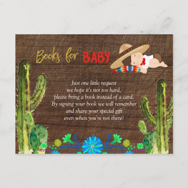 Fiesta Baby Muchacho Baby Shower Books for Baby Invitation Postcard (Front)