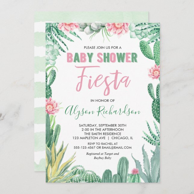 Fiesta baby shower cactus cinco de mayo invitation (Front/Back)