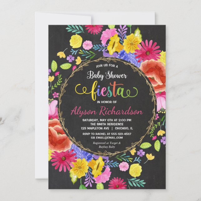 Fiesta baby shower invitation, floral watercolors invitation (Front)