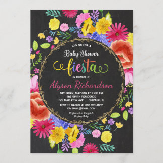 Fiesta baby shower invitation, floral watercolors invitation