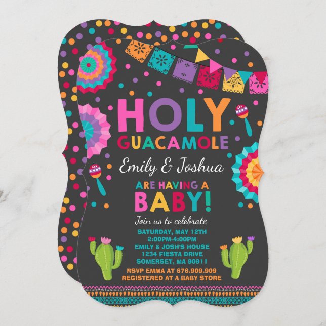 Fiesta Baby Shower Invitation Holy Guacamole Party (Front/Back)