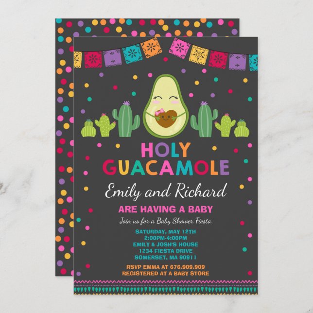 Fiesta Baby Shower Invitation Holy Guacamole Party (Front/Back)