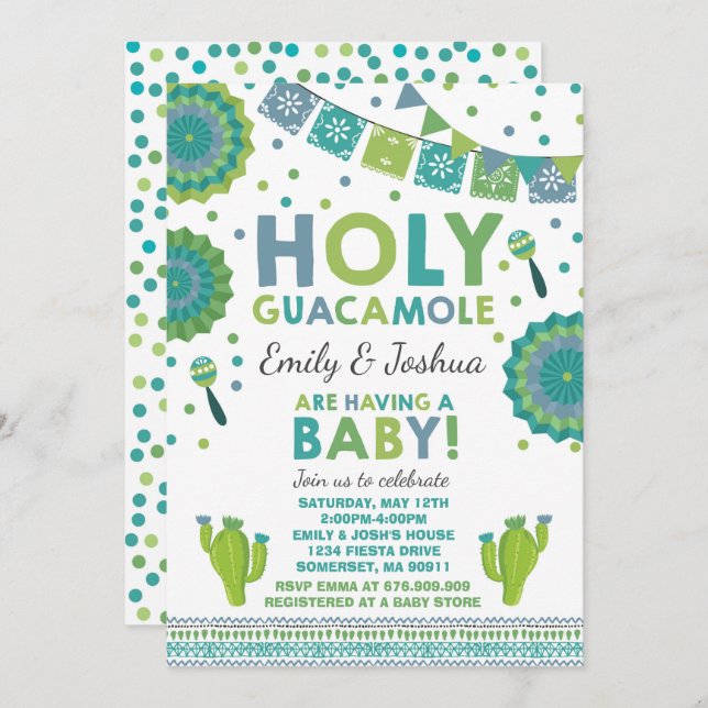 Fiesta Baby Shower Invitation Holy Guacamole Party (Front/Back)