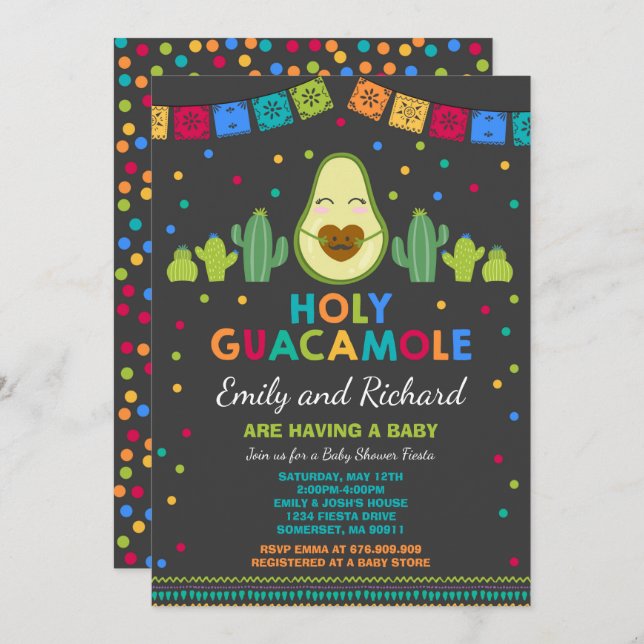 Fiesta Baby Shower Invitation Holy Guacamole Party (Front/Back)