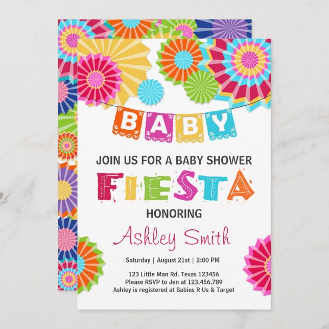 Fiesta Baby Shower Mexican Gender Neutral Colourfu Invitation (Front/Back)