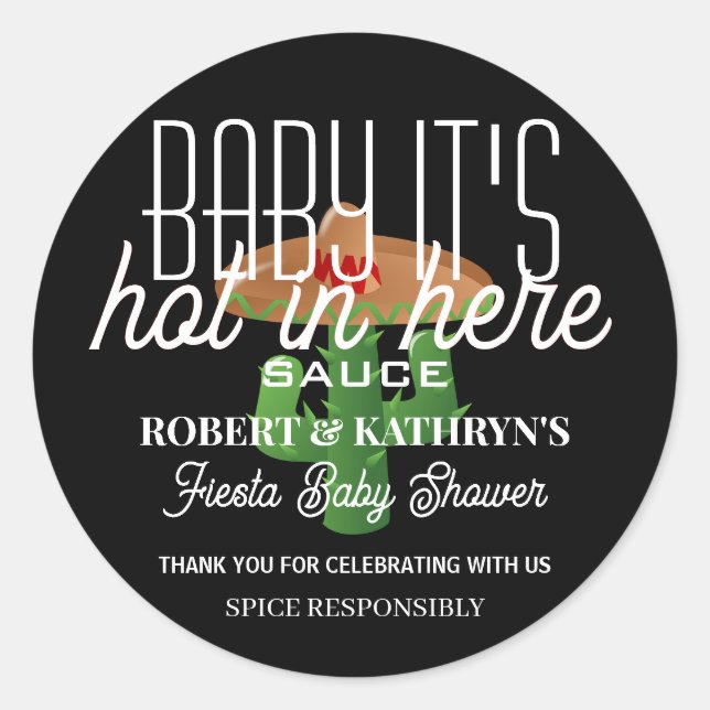 Fiesta Baby Shower Personalised Hot Sauce Classic  Classic Round Sticker (Front)