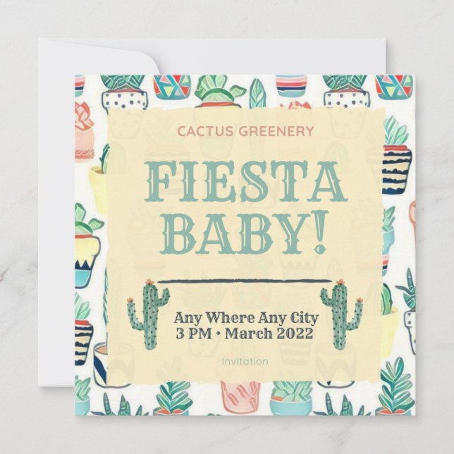 Fiesta Baby Sprinkle Invitation Cactus Greenery (Front)