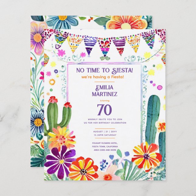 FIESTA Birthday  Folkart Flowers 40th 50th 60th  (Front/Back)