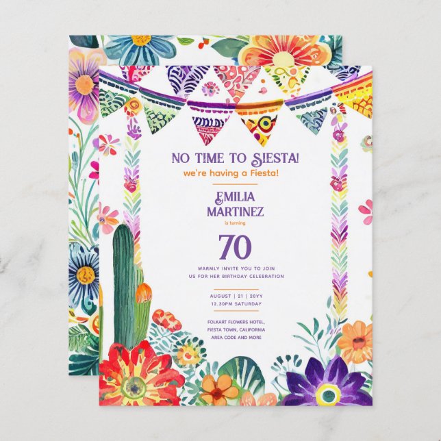 FIESTA Birthday  Folkart Flowers 70th 80th 90th  (Front/Back)