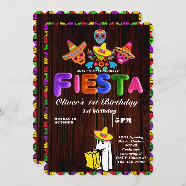 Fiesta Birthday Invitation Chalkboard Mexican (Front/Back)