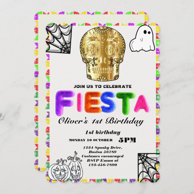 Fiesta Birthday Invitation Chalkboard Mexican (Front/Back)