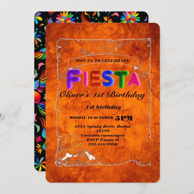 Fiesta Birthday Invitation Chalkboard Mexican (Front/Back)