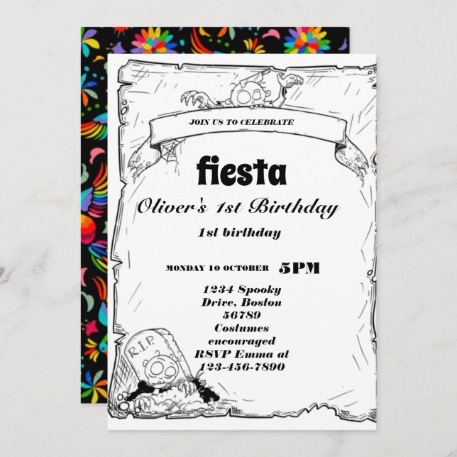 Fiesta Birthday Invitation Chalkboard Mexican (Front/Back)
