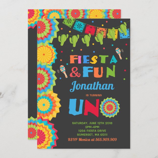 Fiesta Birthday Invitation Fiesta Fun Turning Uno (Front/Back)