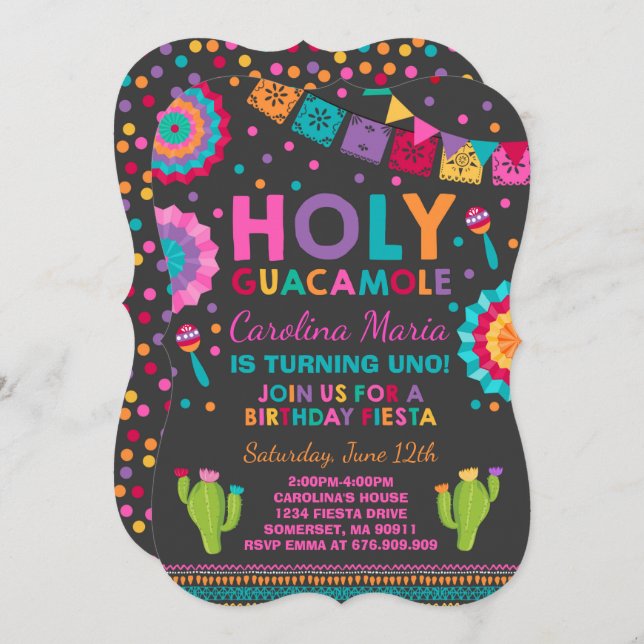 Fiesta Birthday Invitation Holy Guacamole Party (Front/Back)
