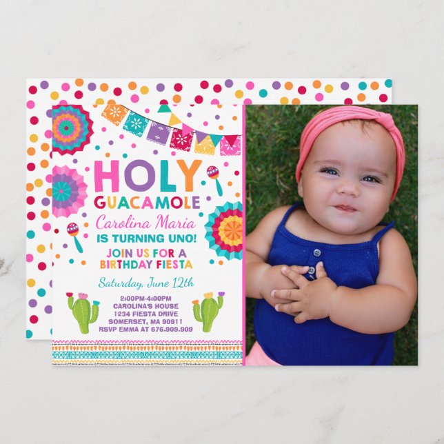 Fiesta Birthday Invitation Holy Guacamole Party (Front/Back)