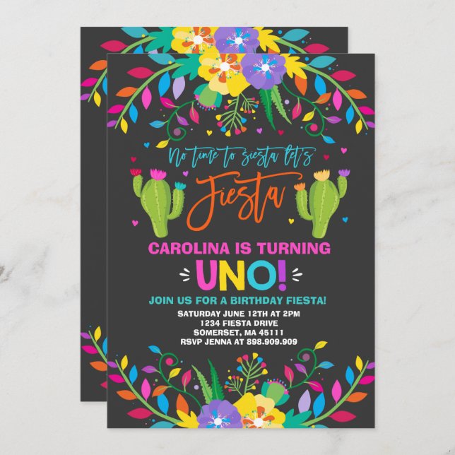 Fiesta Birthday Invitation Mexican Birthday Fiesta (Front/Back)