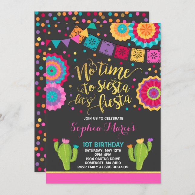 Fiesta Birthday Invitation Mexican Birthday Fiesta (Front/Back)