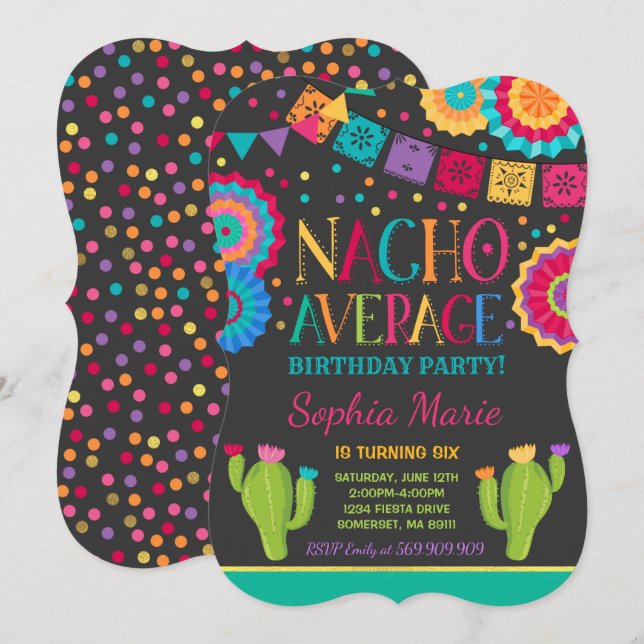 Fiesta Birthday Invitation Nacho Average Party (Front/Back)
