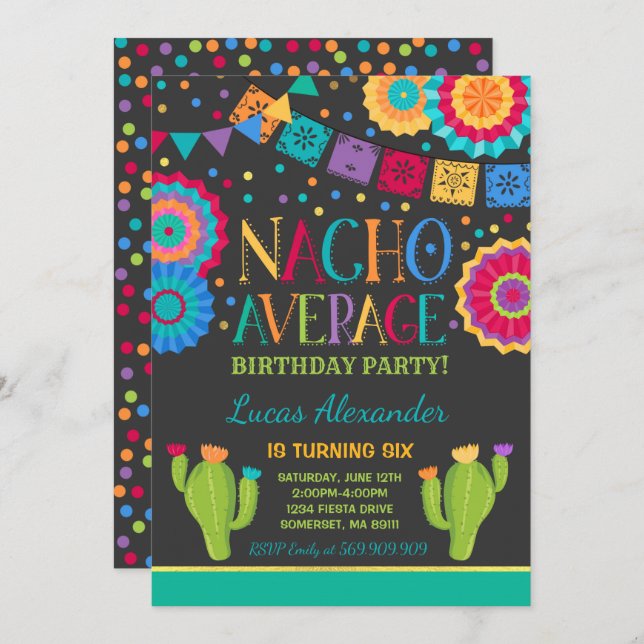 Fiesta Birthday Invitation Nacho Average Party (Front/Back)