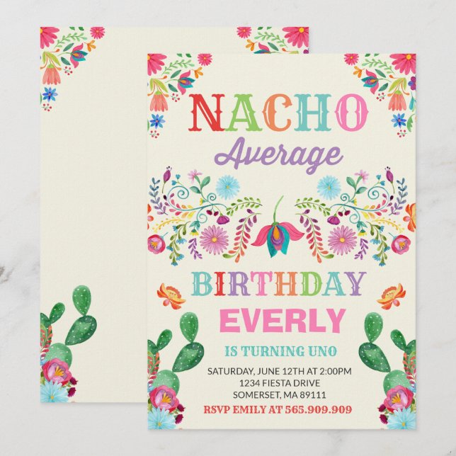 Fiesta Birthday Invitation Nacho Average Party (Front/Back)