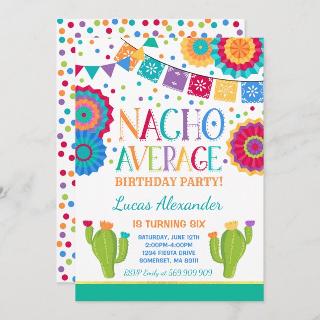 Fiesta Birthday Invitation Nacho Average Party (Front/Back)