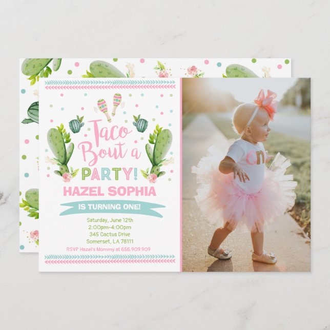 Fiesta Birthday Invitation Taco Bout A Party (Front/Back)