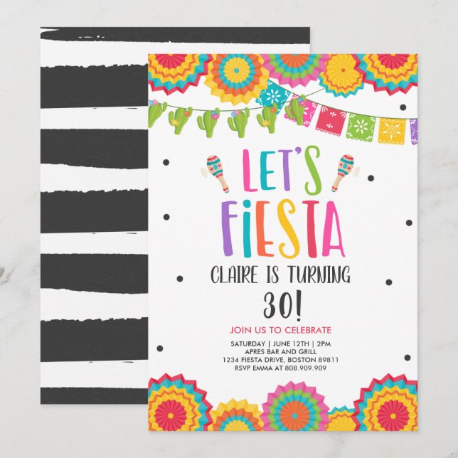 Fiesta Birthday Party Any Age Adult Let's Fiesta  Invitation (Front/Back)