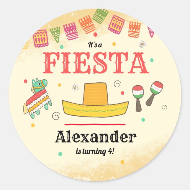 Fiesta Birthday Party Classic Round Sticker (Front)