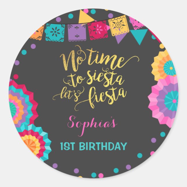 Fiesta Birthday Party Favour Tag Sticker Seal (Front)