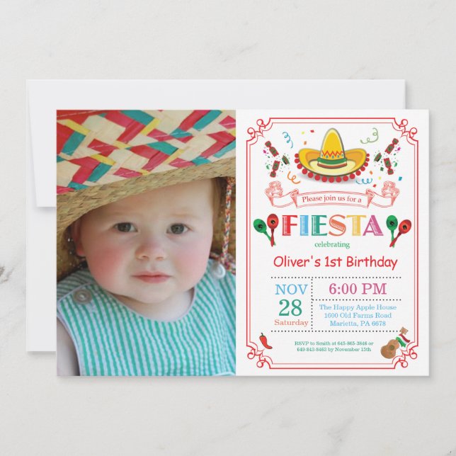 Fiesta Birthday Party Invitation Mexican (Front)