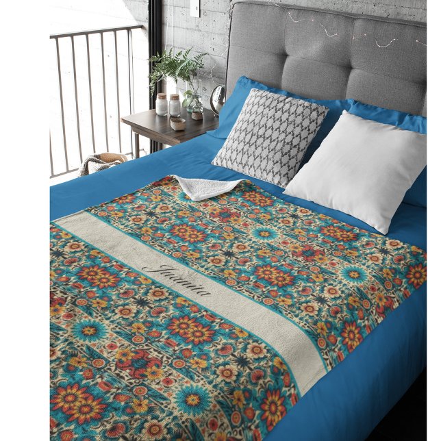 Fiesta Blooms, customisable Fleece Blanket (Creator Uploaded)