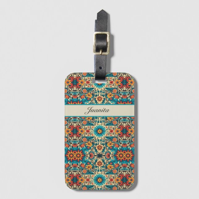 Fiesta Blooms, customisable Luggage Tag (Front Vertical)