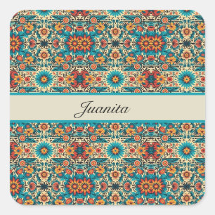 Fiesta Blooms, customisable Square Sticker