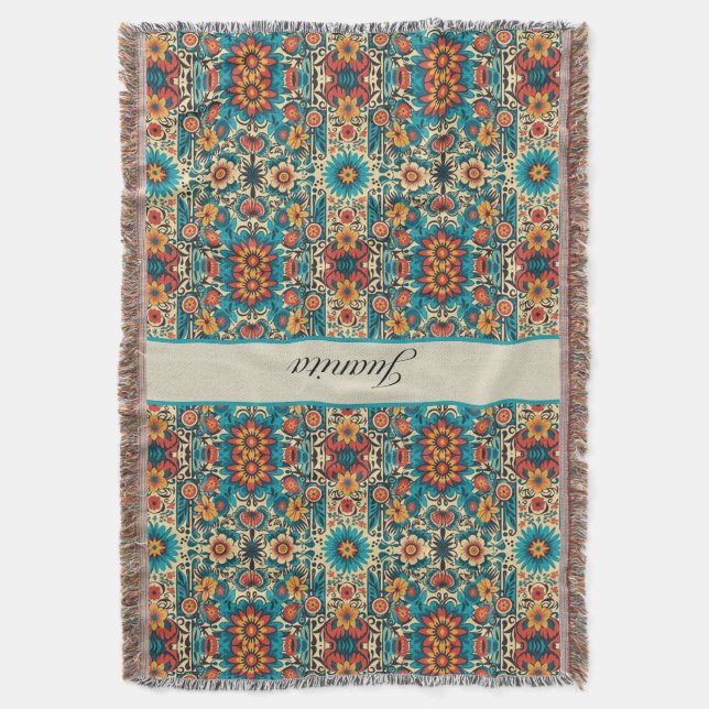 Fiesta Blooms, customisable Throw Blanket (Front Vertical)