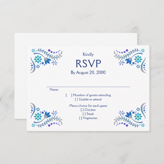 Fiesta Blue Wedding Quinceañera RSVP (Front/Back)