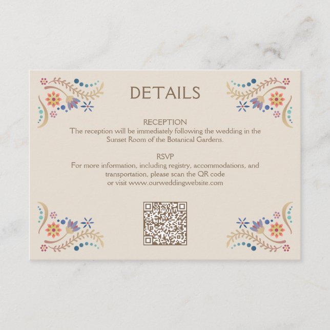 Fiesta Boho Wedding QR Details Enclosure Card (Front)