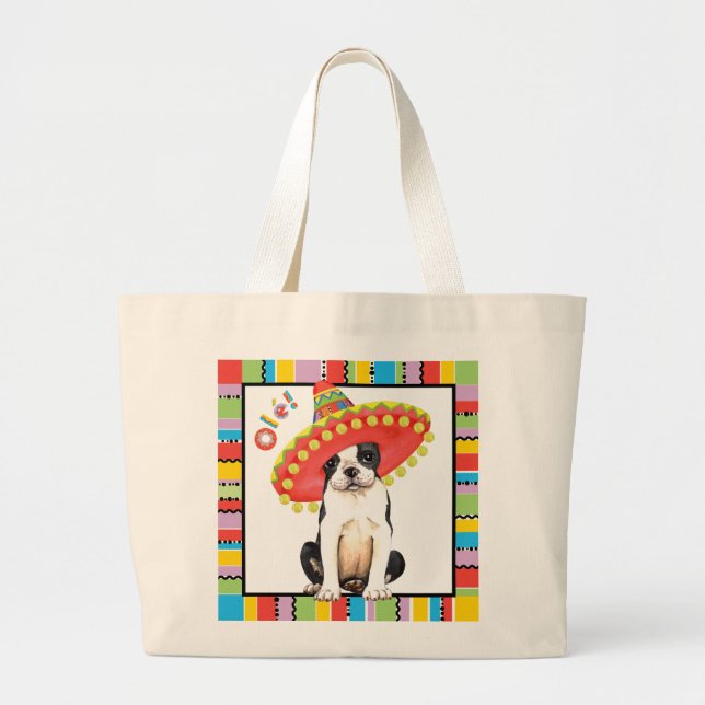 Fiesta Boston Terrier Large Tote Bag (Front)