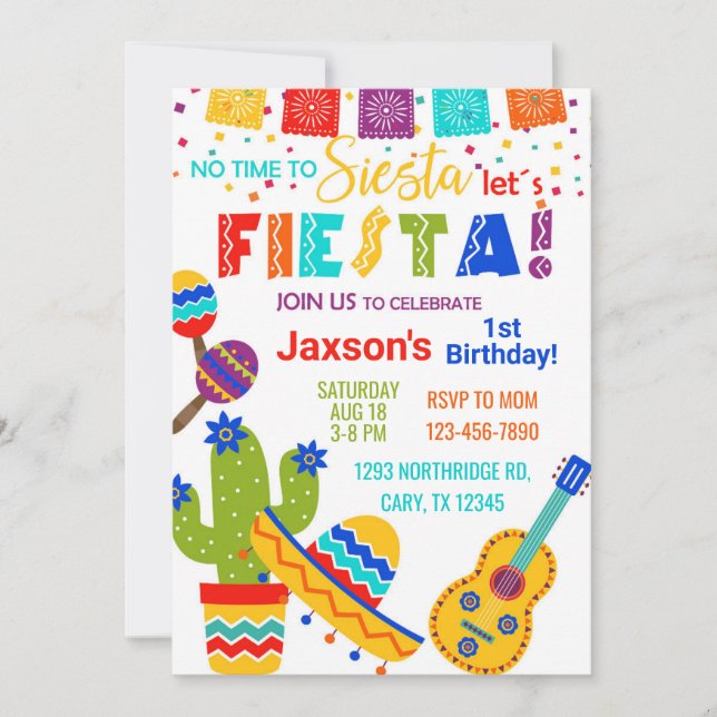 Fiesta boy birthday invitation, 1st birthday. invitation (Front)
