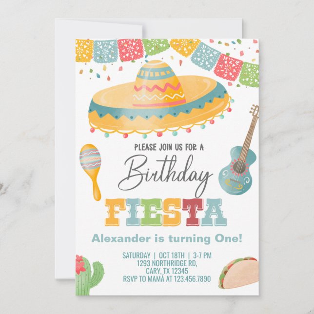Fiesta boy birthday invitation, boy fiesta any age invitation (Front)