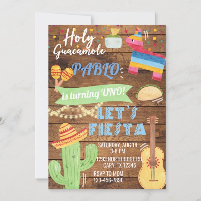 Fiesta boy birthday invitation, boy fiesta any age invitation (Front)