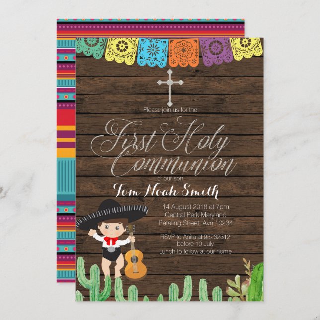 Fiesta Boy First Holy Communion Invitation (Front/Back)