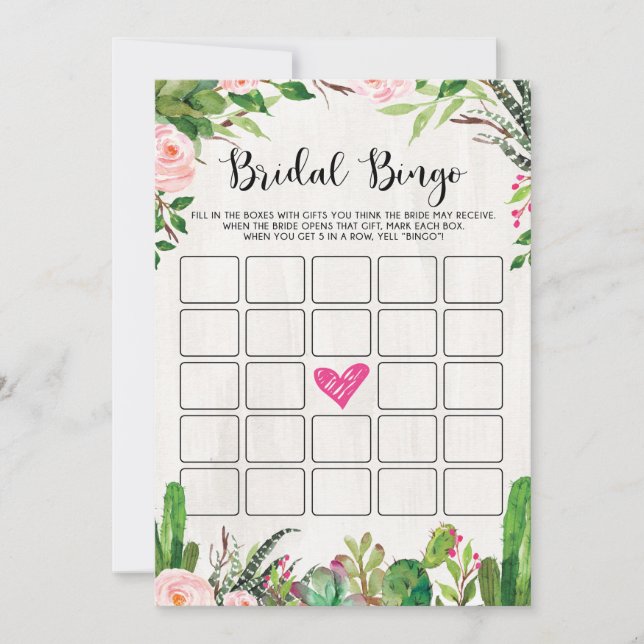 Fiesta Bridal Shower Game Cactus Pink Floral Card (Front)