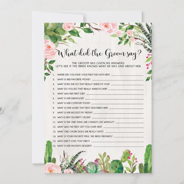 Fiesta Bridal Shower Game What Did Groom Say Invitation (Front)