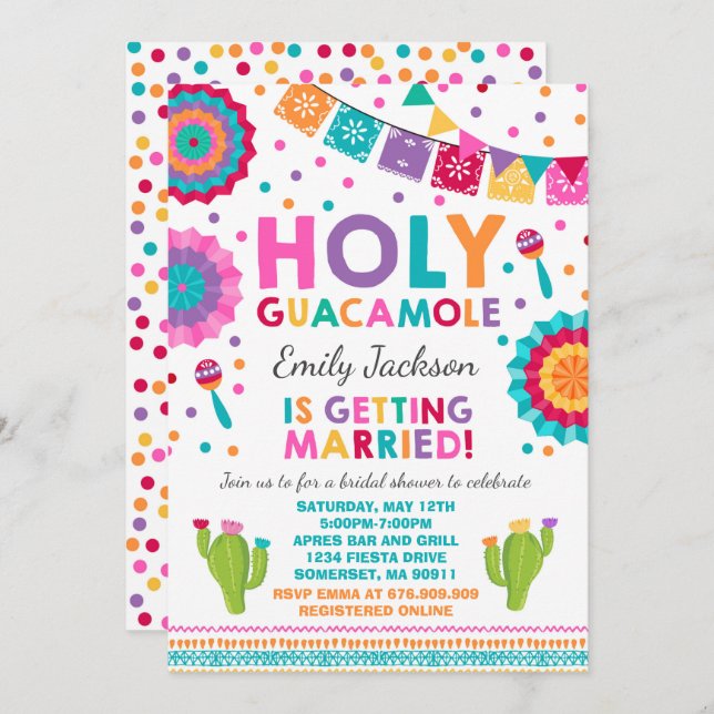Fiesta Bridal Shower Invitation Holy Guacamole (Front/Back)