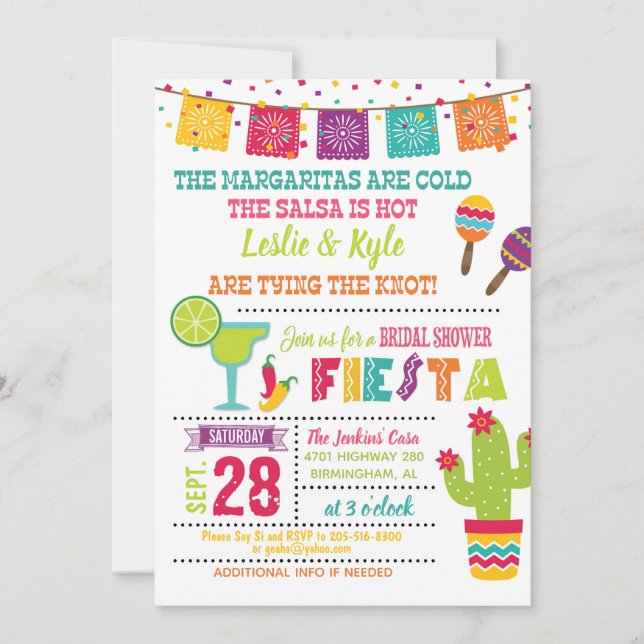 Fiesta Bridal Shower Invitation - White (Front)
