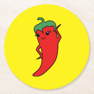 Fiesta Bridal Shower Kawaii Red Hot Pepper Diva Round Paper Coaster