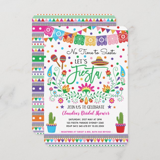 Fiesta Bridal Shower / No Time for Siesta Mexican Invitation (Front/Back)